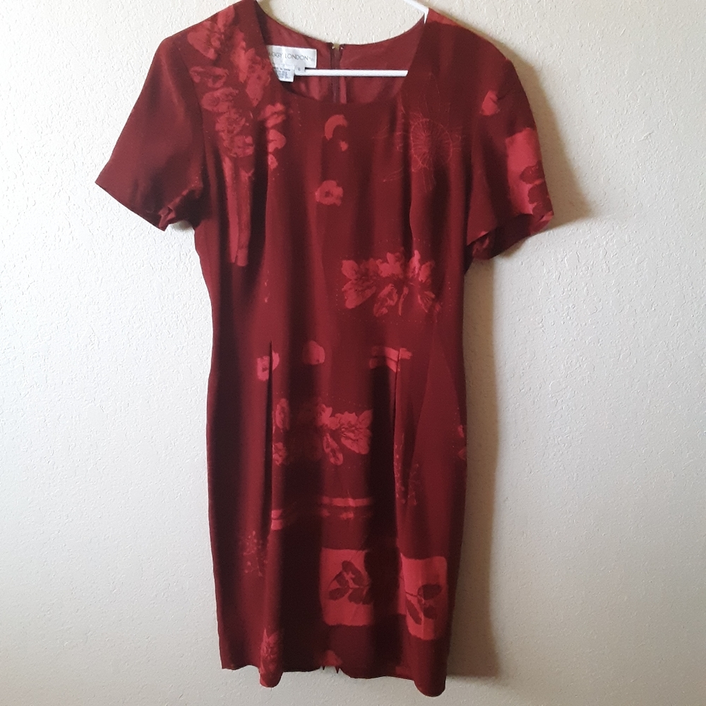 Maggy London 100% silk floral red dress